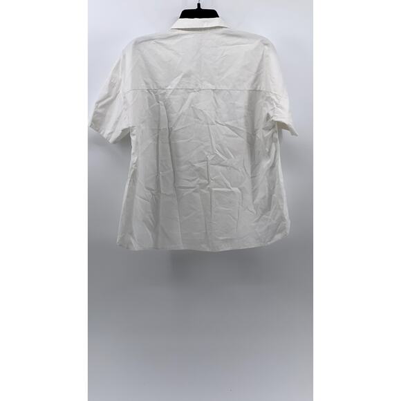 CALVIN KLEIN Women’s White Solid Button-Up Short Sleeve Oversized Top SZ XS - Picture 2 of 9